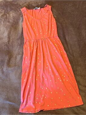 Womens Boden hot pink midi Dress with Gold Polka Dots